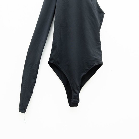 Zara Black Asymmetrical Stretchy Bodysuit Top - Picture 7 of 9